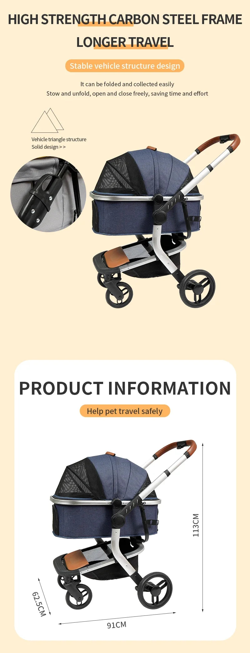 Manufacture Pet Stroller Folding Outdoor Carrier Dog Cat Travel Stroller Cart