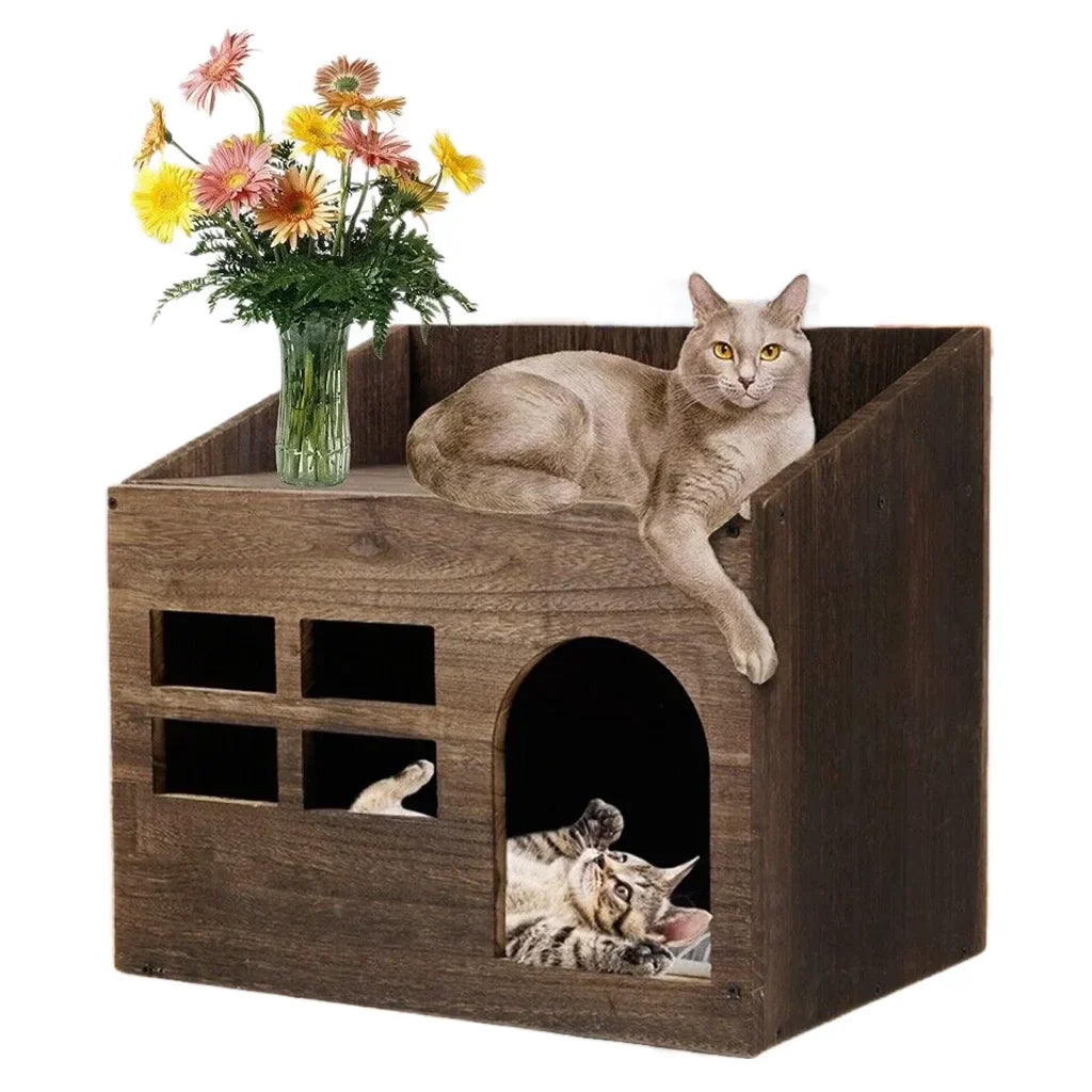 indoor cat bed cave house fun solid wooden cat litter box fo