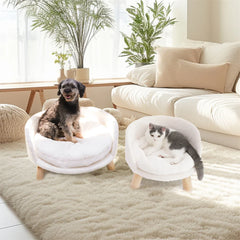 luxury cat bed soft warm plush fabric pet nesting chair bed stool wood legs