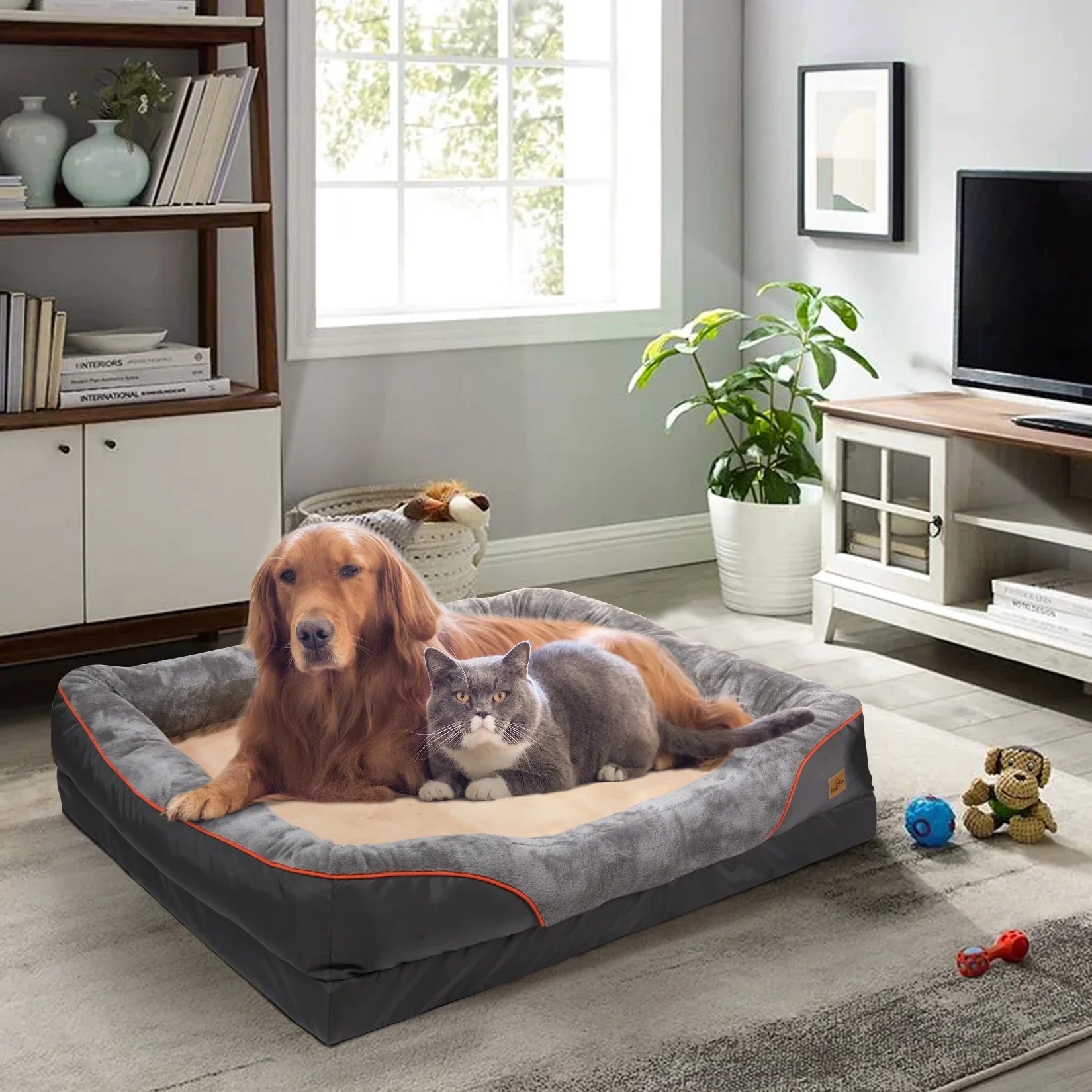 jumbo large orthopedic dog bed memory foam quilted bolstered pet sofa couch elevated cushion warm waterproof mattress