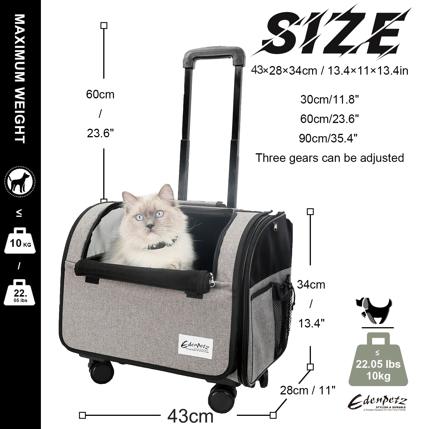 Pet Dog Cat Trolley Rolling Luggage 4 Universal Wheels Pet Stroller Animal Travel House Suitcase Pet Wheel Carrier