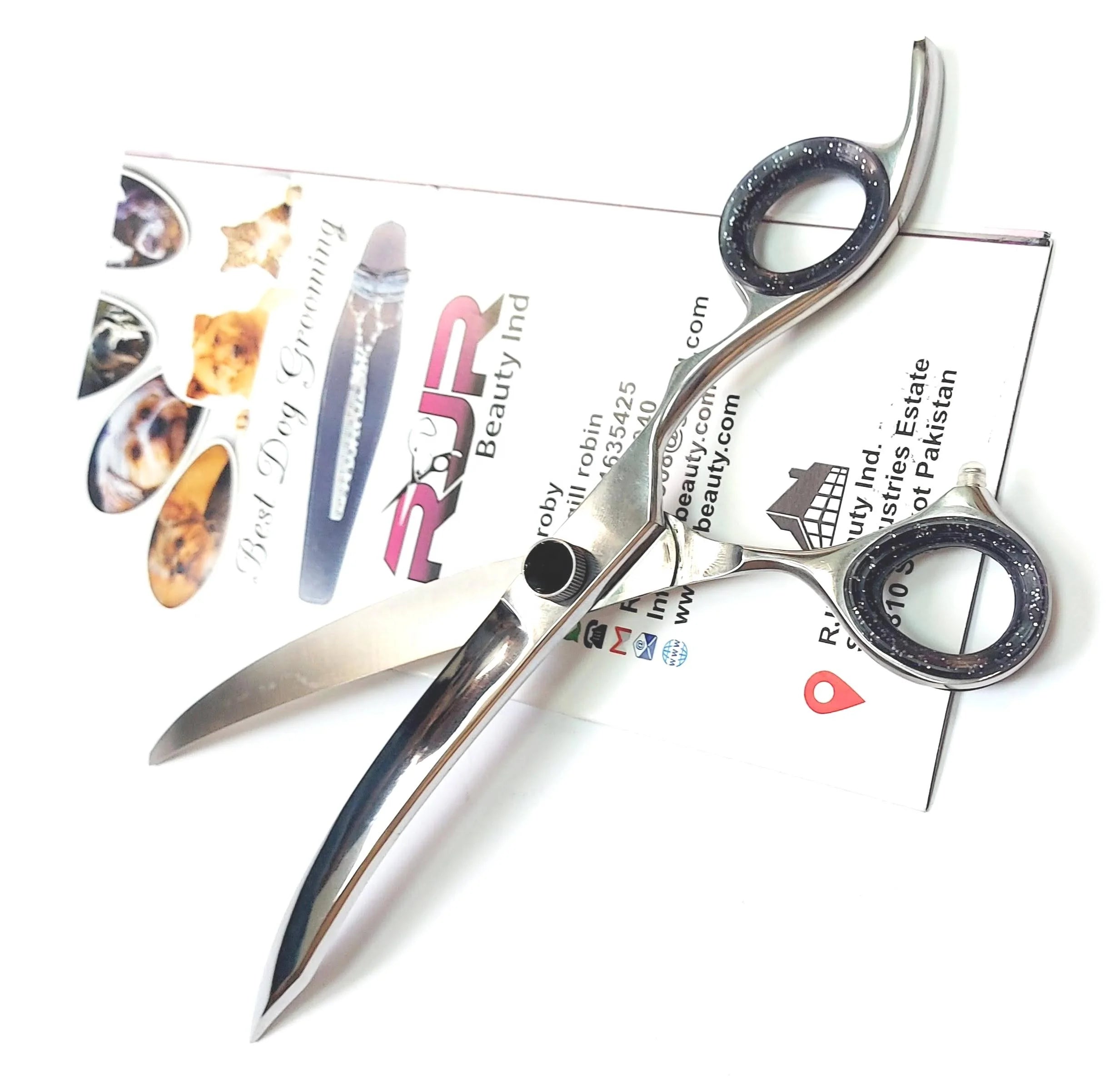 Rgill Scissors 8.0 Inch JP440c Steel Shark Tooth Thinning Straight Curved Scissors Pet Grooming Shears Kit