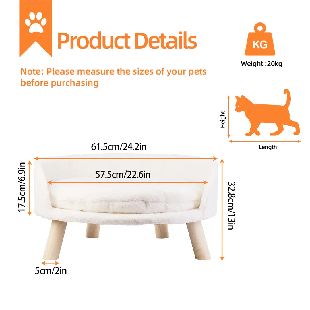 luxury cat bed soft warm plush fabric pet nesting chair bed stool wood legs