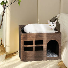 indoor cat bed cave house fun solid wooden cat litter box fo