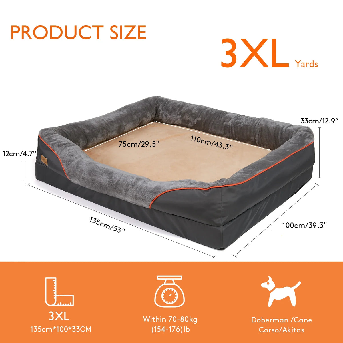 jumbo large orthopedic dog bed memory foam quilted bolstered pet sofa couch elevated cushion warm waterproof mattress