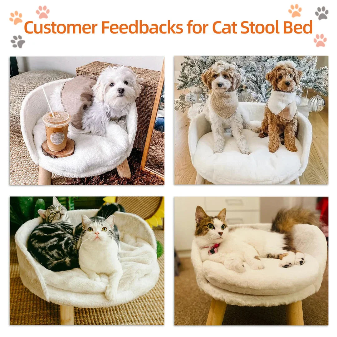 luxury cat bed soft warm plush fabric pet nesting chair bed stool wood legs