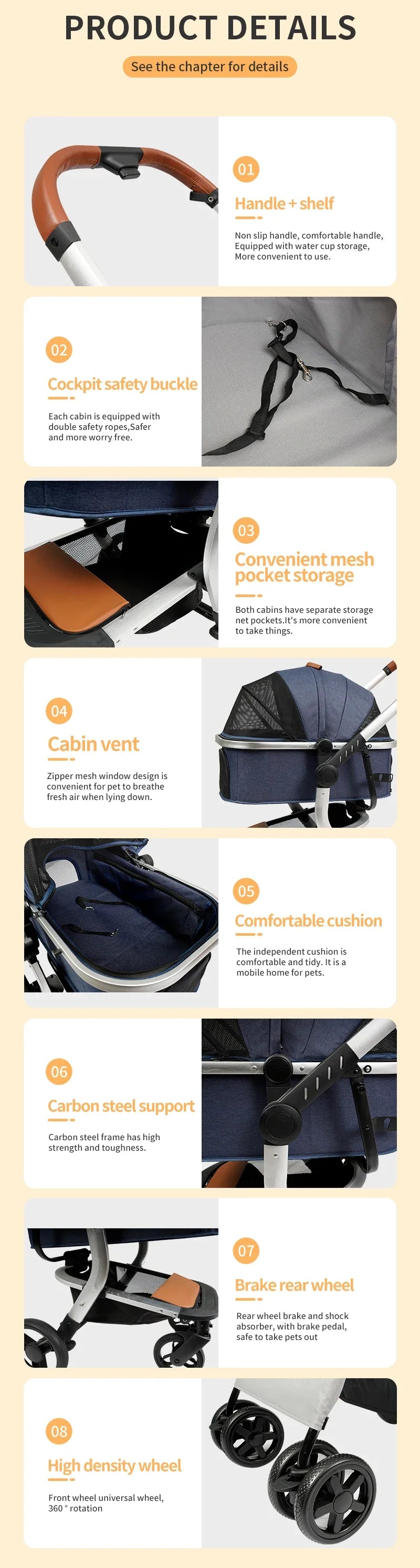 Manufacture Pet Stroller Folding Outdoor Carrier Dog Cat Travel Stroller Cart