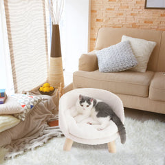 luxury cat bed soft warm plush fabric pet nesting chair bed stool wood legs