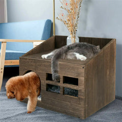 indoor cat bed cave house fun solid wooden cat litter box fo