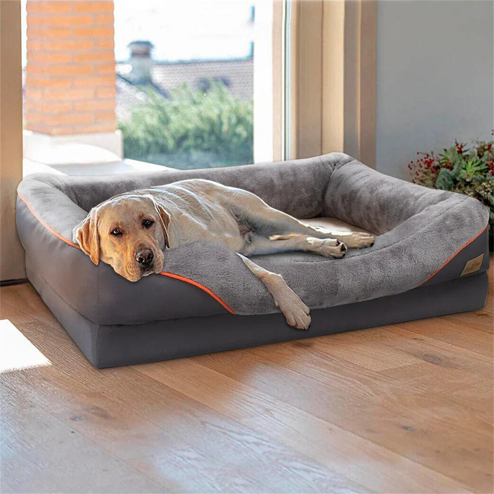 Jumbo Large Orthopedic Dog Bed Memory Foam Pet Sofa Couch Waterproof Elevated Cushion Warm Puppy Bolster Couch Removable Cover