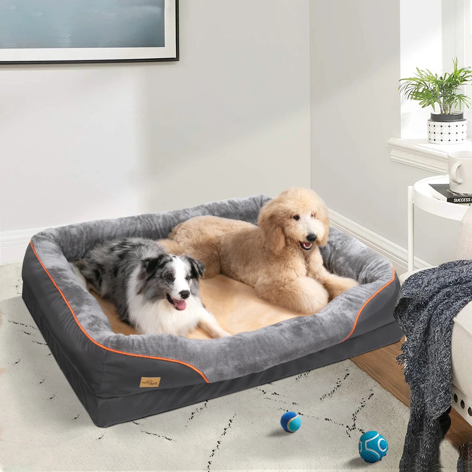 jumbo large orthopedic dog bed memory foam quilted bolstered pet sofa couch elevated cushion warm waterproof mattress