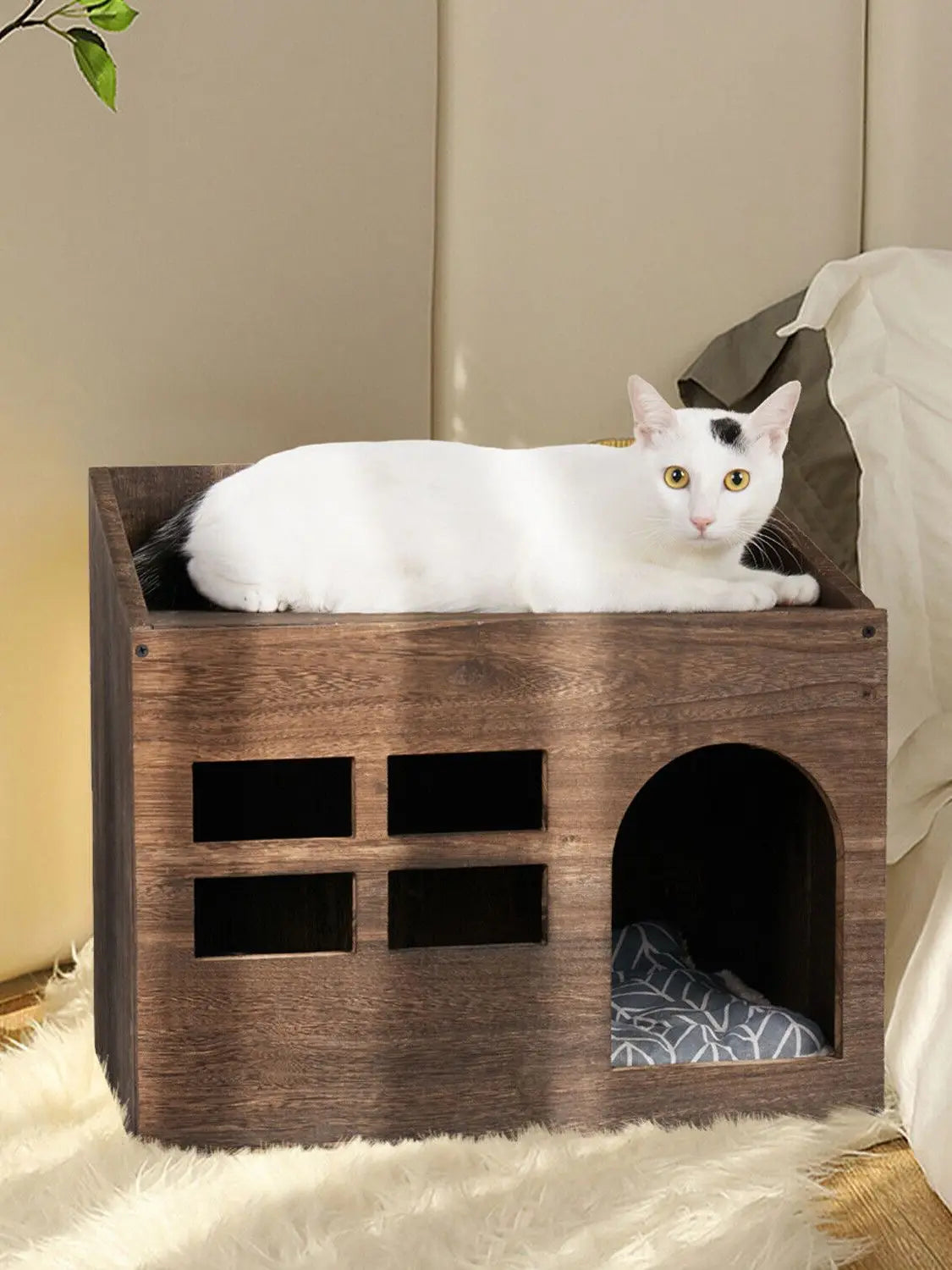 indoor cat bed cave house fun solid wooden cat litter box fo