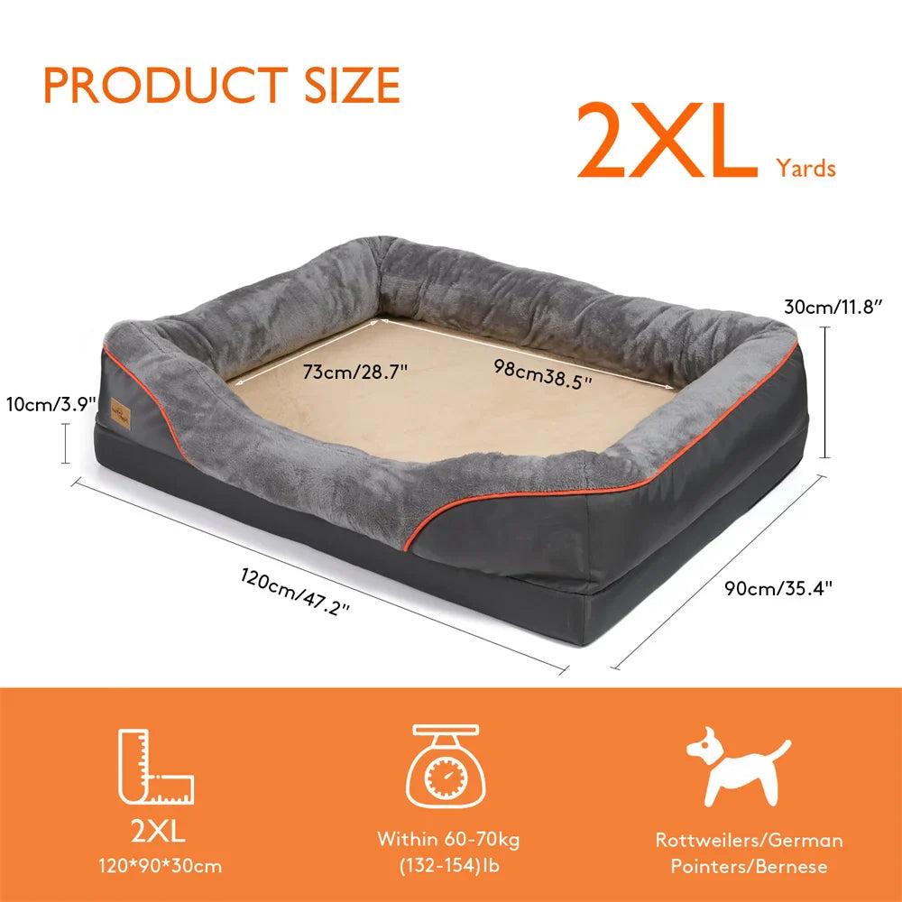 Jumbo Large Orthopedic Dog Bed Memory Foam Pet Sofa Couch Waterproof Elevated Cushion Warm Puppy Bolster Couch Removable Cover