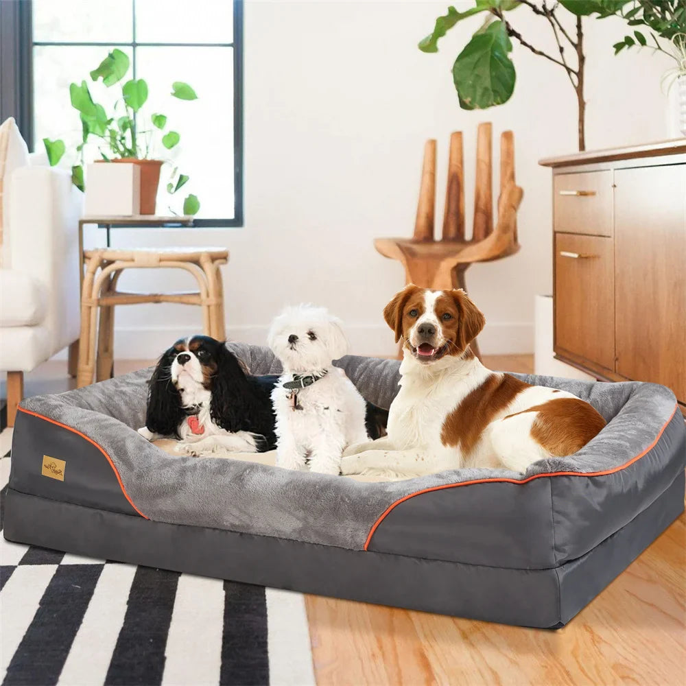 Jumbo Large Orthopedic Dog Bed Memory Foam Pet Sofa Couch Waterproof Elevated Cushion Warm Puppy Bolster Couch Removable Cover