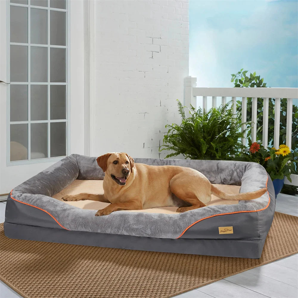 Jumbo Large Orthopedic Dog Bed Memory Foam Pet Sofa Couch Waterproof Elevated Cushion Warm Puppy Bolster Couch Removable Cover