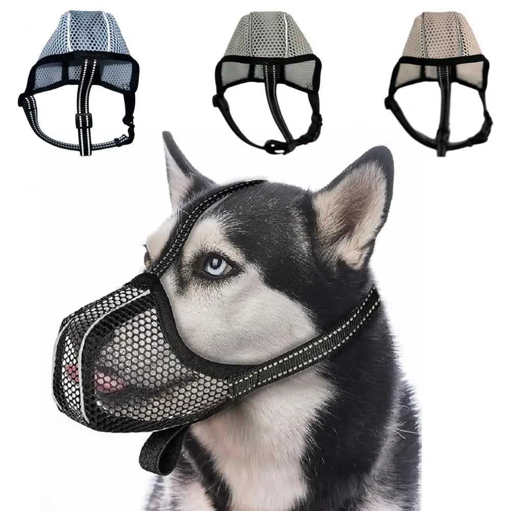 Dog Muzzle Pet Mouth Cover Anti Bark Bite Mesh Anti-Biting Chewing Adjustable Mesh with Reflective Strap Pet Supplies