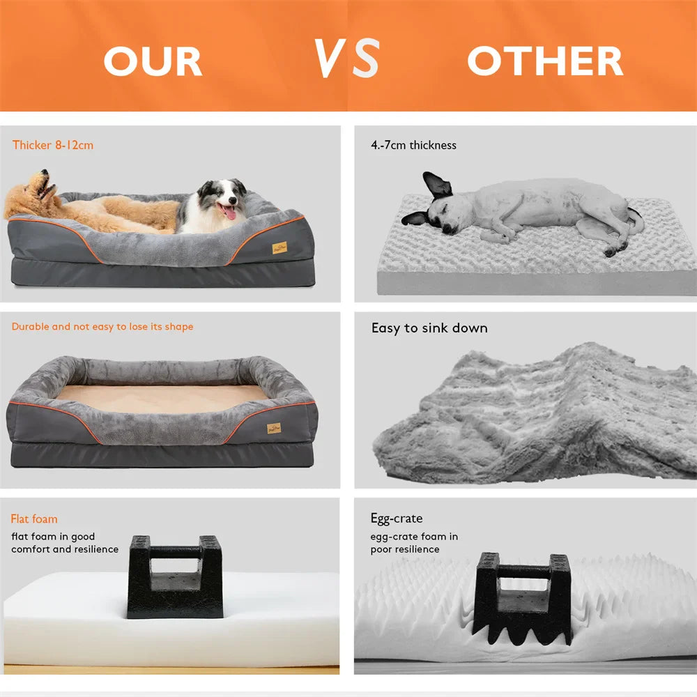 Jumbo Large Orthopedic Dog Bed Memory Foam Pet Sofa Couch Waterproof Elevated Cushion Warm Puppy Bolster Couch Removable Cover