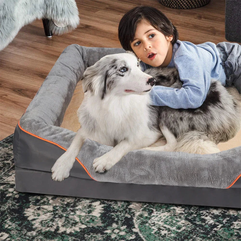 Jumbo Large Orthopedic Dog Bed Memory Foam Pet Sofa Couch Waterproof Elevated Cushion Warm Puppy Bolster Couch Removable Cover